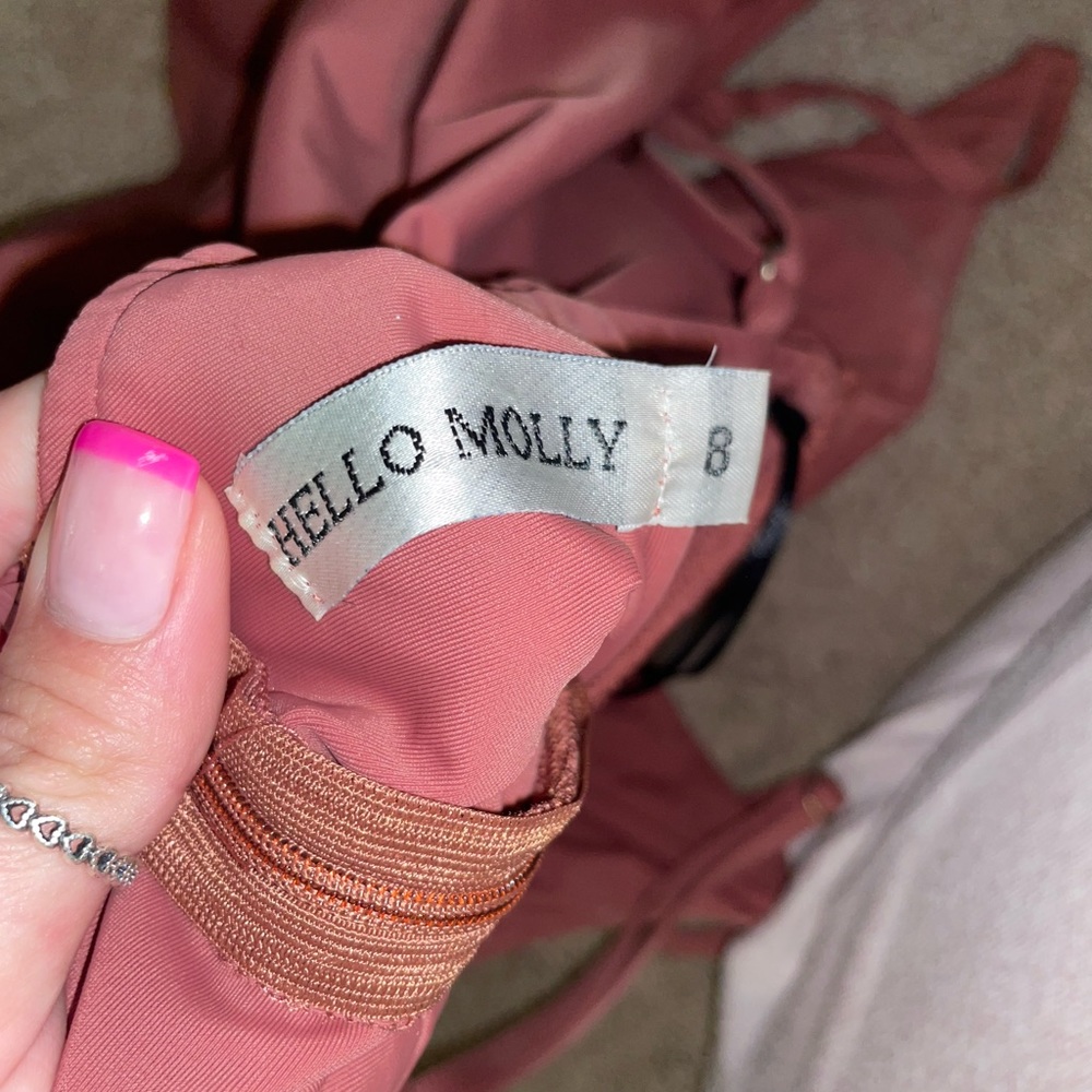 Hello molly beige/pink asymmetrical bodycon dress - Picture 3 of 3